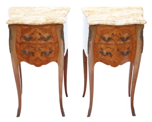 Antique Fine Quality Pair of French Marquetry Bedside Tables