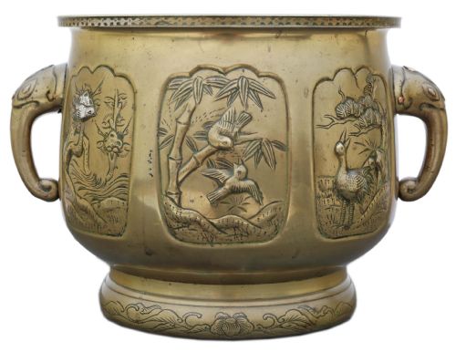 Antique Vintage Oriental Japanese Large Bronze Jardinière Planter C1925