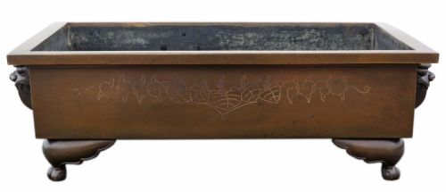 ANTIQUE VINTAGE ORIENTAL JAPANESE LARGE FINE QUALITY BRONZE JARDINIRE PLANTER SUIBAN IKEBANA C1930