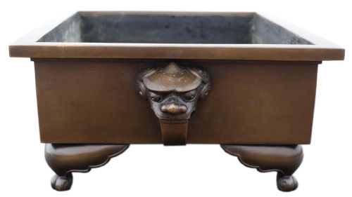 ANTIQUE VINTAGE ORIENTAL JAPANESE LARGE FINE QUALITY BRONZE JARDINIRE PLANTER SUIBAN IKEBANA C1930 - ADDITIONAL PHOTO 3