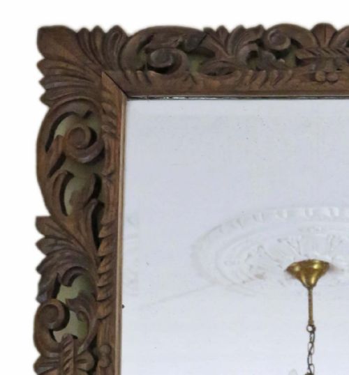 ANTIQUE LARGE C1900 QUALITY FLORENTINE CARVED PADAUK WALL MIRROR OVERMANTLE - ADDITIONAL PHOTO 1