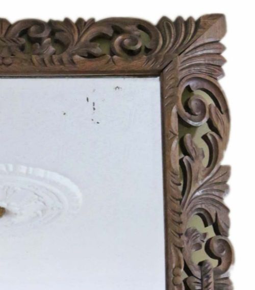 ANTIQUE LARGE C1900 QUALITY FLORENTINE CARVED PADAUK WALL MIRROR OVERMANTLE - ADDITIONAL PHOTO 2
