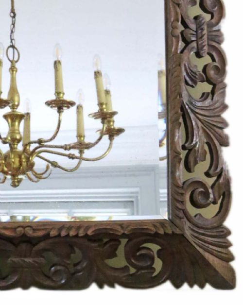 ANTIQUE LARGE C1900 QUALITY FLORENTINE CARVED PADAUK WALL MIRROR OVERMANTLE - ADDITIONAL PHOTO 3