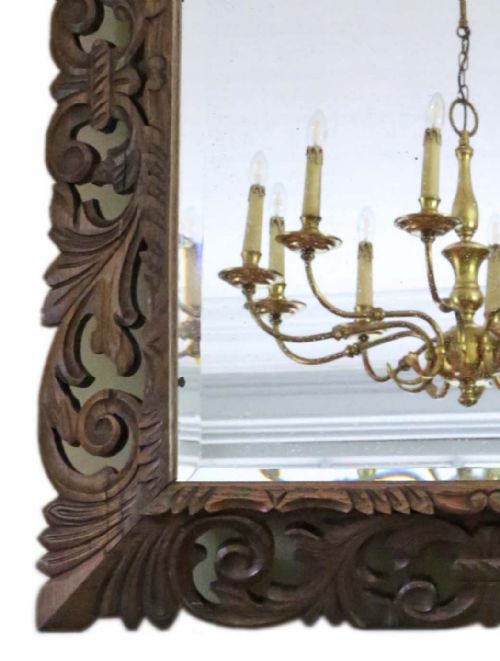 ANTIQUE LARGE C1900 QUALITY FLORENTINE CARVED PADAUK WALL MIRROR OVERMANTLE - ADDITIONAL PHOTO 4