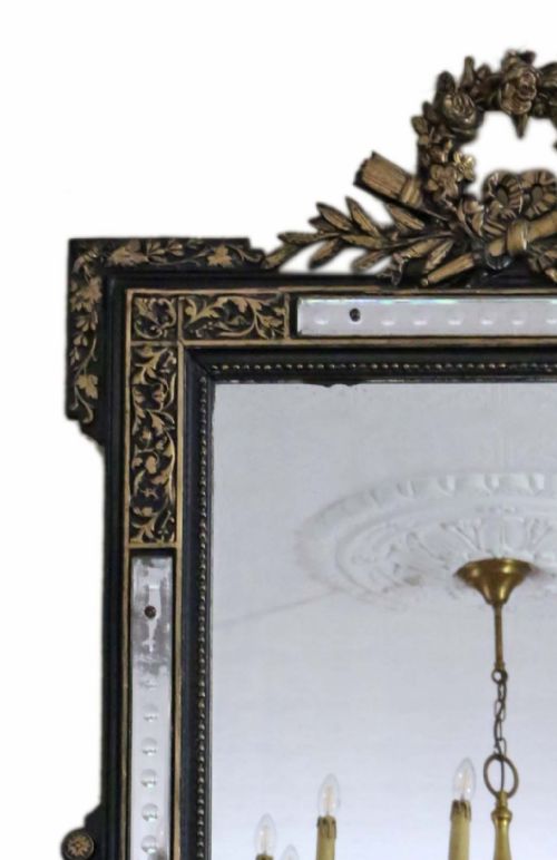 fig 1. Antique large 19th Century quality French ebonised and gilt overmantle wall mirror