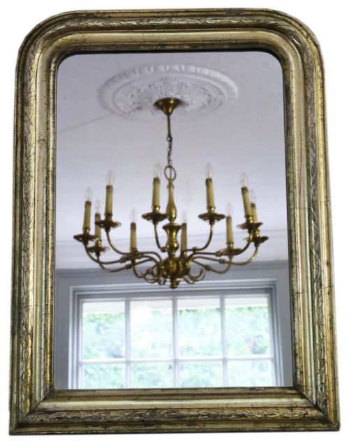 Antique Large Quality French 19th Century Gilt Overmantle Wall Mirror