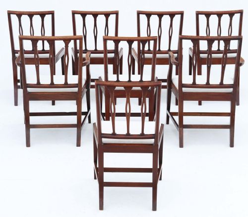 fig 1. Antique fine quality set of eight (6 + 2) Georgian mahogany dining chairs C1820