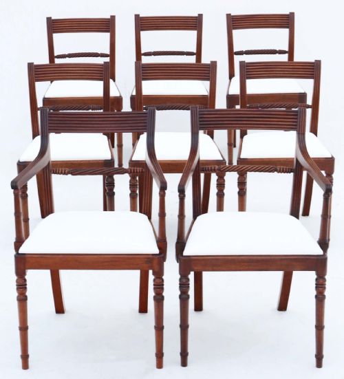 Antique Fine Quality Set of 8 (6 + 2) Georgian Mahogany Dining Chairs C1815