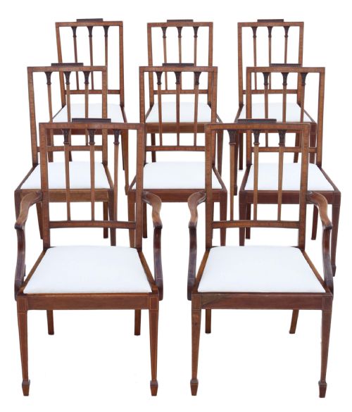 Antique Fine Quality Set of Eight (6 + 2) Georgian Revival Mahogany Dining Chairs C1900