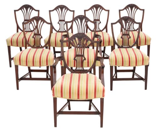 Set of 8 (6 + 2) Georgian Revival Mahogany Dining Chairs