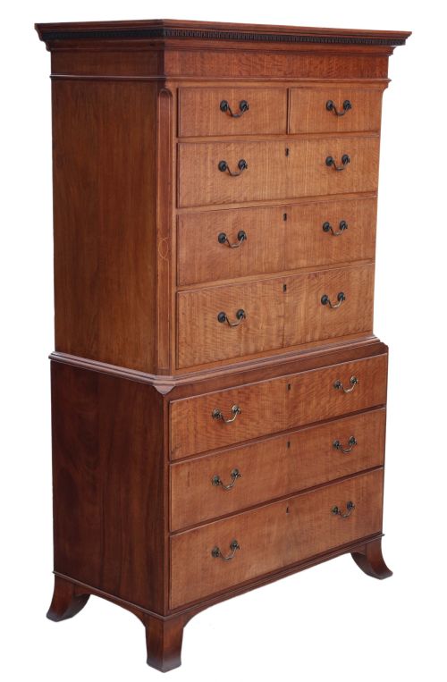 19TH CENTURY INLAID MAHOGANY TALLBOY CHEST ON CHEST OF DRAWERS - ADDITIONAL PHOTO 8