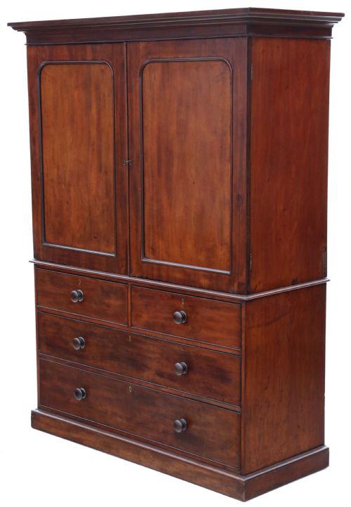 fig 1. Antique fine quality 19th Century mahogany linen press by Edwards and Roberts