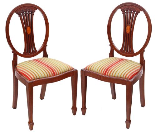 ANTIQUE QUALITY PAIR OF GEORGIAN REVIVAL INLAID MAHOGANY DINING SIDE HALL BEDROOM CHAIRS C1910