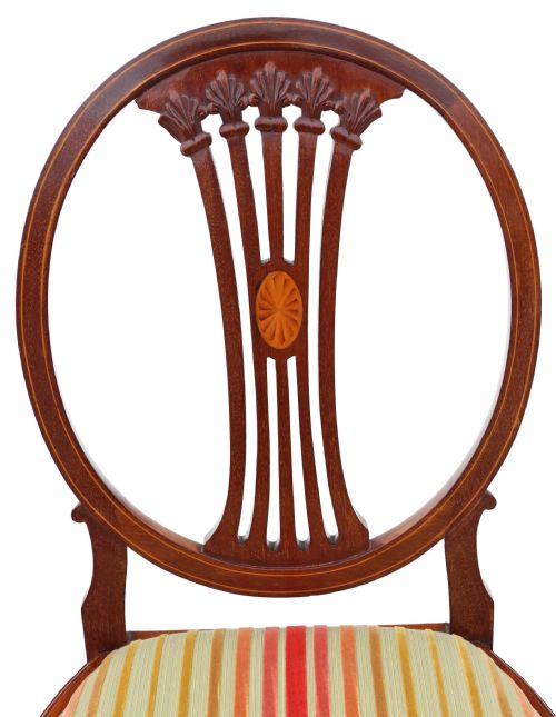 ANTIQUE QUALITY PAIR OF GEORGIAN REVIVAL INLAID MAHOGANY DINING SIDE HALL BEDROOM CHAIRS C1910 - ADDITIONAL PHOTO 2