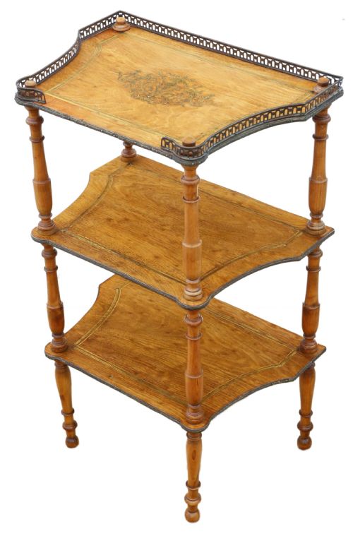 fig 1. Antique quality C1910 inlaid walnut etagere table