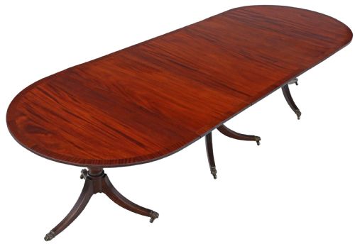 Antique Very Large Fine Quality ~10'2" Mahogany Extending Dining Table Triple Pedestal 19th Century