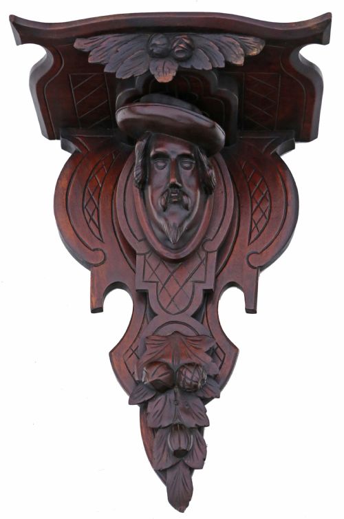Antique 19th Century Carved Walnut Clock or Decorative Item Wall Bracket Mount Shelf