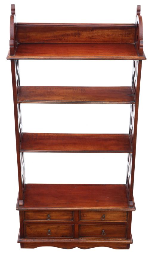 Antique Mahogany Fretwork Bookcase with Trinket Drawers C1900