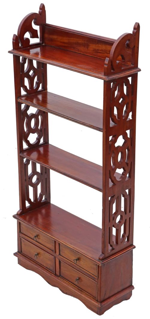 fig 1. Antique mahogany fretwork bookcase with trinket drawers C1900
