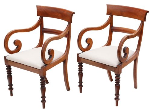 Antique Fine Quality Pair of 19th Century Mahogany Elbow Carver Dining Chairs