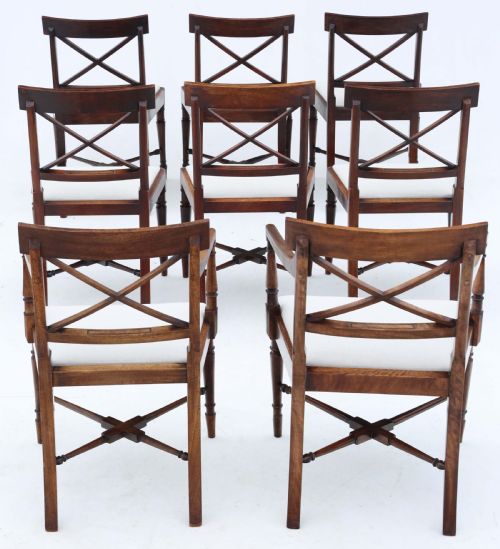 fig 1. Antique fine quality matched set of 8 (6 plus 2) early 19th Century Regency mahogany x-frame dining chairs