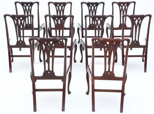 fig 1. Antique fine quality set of ten 18th Century Georgian carved mahogany dining chairs