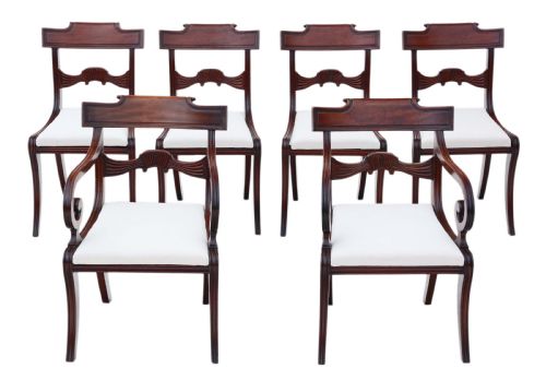 Antique Fine Quality Set of 6 (4 + 2) Regency Mahogany Dining Chairs 19th Century C1825