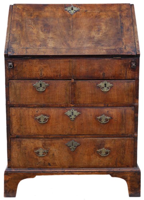 Antique Georgian Early 18th Century Cross Banded Walnut Bureau