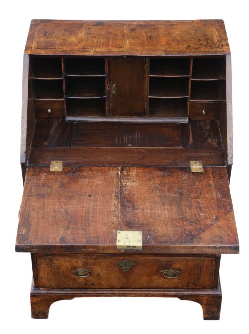 fig 1. Antique Georgian early 18th Century cross banded walnut bureau