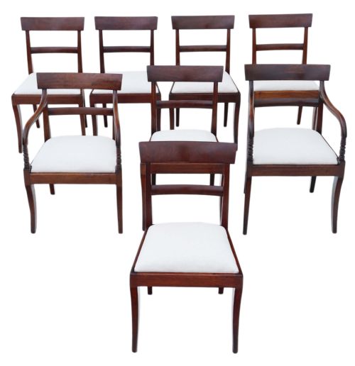 Antique Fine Quality Set of 8 (6 + 2) Regency Mahogany Dining Chairs 19th Century C1825