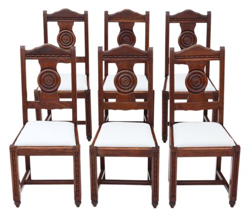 Antique Quality Set of Six Oak Art Nouveau Dining Chairs C1915