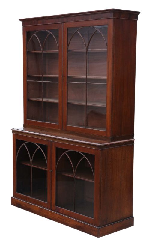 Antique Very Large Fine Quality 19th Century Mahogany Glazed Bookcase C1850 5' Wide