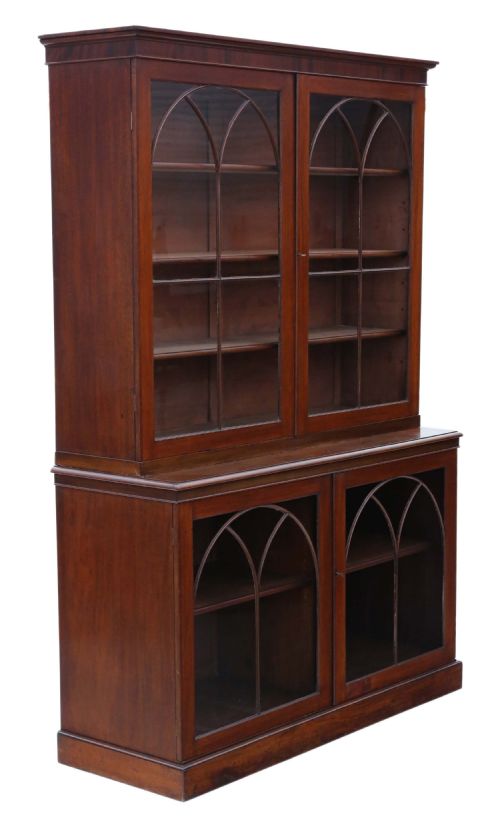 fig 1. Antique very large fine quality 19th Century mahogany glazed bookcase C1850 5' wide