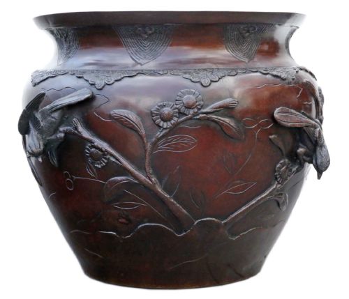 Antique Large Fine Quality Oriental Japanese 19th Century Meiji Period Bronze Jardinière Planter