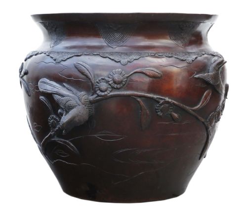 fig 1. Antique large fine quality Oriental Japanese 19th Century Meiji Period bronze Jardinière planter