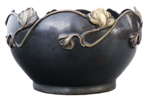 Antique Large Quality Art Nouveau Jardinière Planter Japanese Oriental Mixed Metal