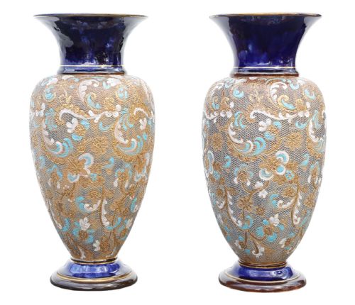 Antique Large Pair of Art Nouveau Royal Doulton Slater Vases