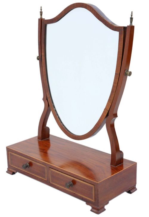 Antique Quality 19th Century Mahogany Shield Dressing Table Swing Mirror