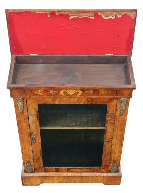 ANTIQUE C1880 QUALITY INLAID BURR WALNUT PIER DISPLAY CABINET C1880 - ADDITIONAL PHOTO 2