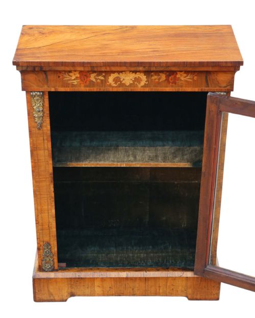 ANTIQUE C1880 QUALITY INLAID BURR WALNUT PIER DISPLAY CABINET C1880 - ADDITIONAL PHOTO 3