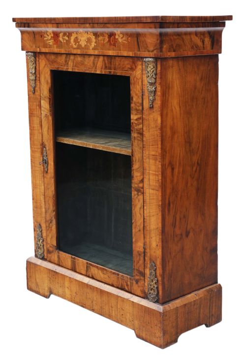 ANTIQUE C1880 QUALITY INLAID BURR WALNUT PIER DISPLAY CABINET C1880 - ADDITIONAL PHOTO 4