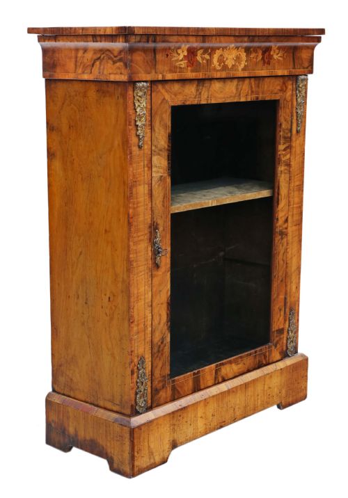 ANTIQUE C1880 QUALITY INLAID BURR WALNUT PIER DISPLAY CABINET C1880 - ADDITIONAL PHOTO 5
