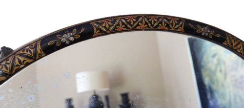 fig 1. Antique large quality decorated black lacquer oval wall overmantle mirror C1915