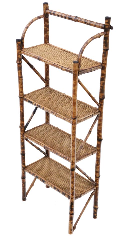 Antique Quality C1900 Bamboo Open Bookcase 19th Century