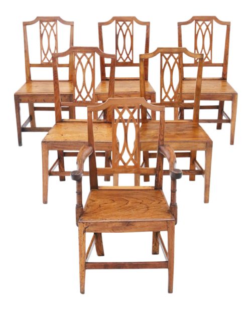 ANTIQUE QUALITY SET OF SIX 5 PLUS 1 ELM KITCHEN DINING CHAIRS 19TH CENTURY - ADDITIONAL PHOTO 1