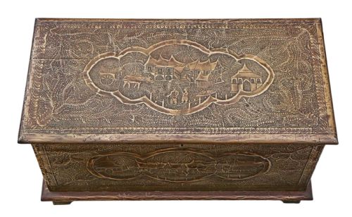 ANTIQUE FINE QUALITY CHINOISERIE BRASS COVERED CAMPHOR WOOD CHEST COFFER - ADDITIONAL PHOTO 2