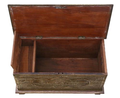 ANTIQUE FINE QUALITY CHINOISERIE BRASS COVERED CAMPHOR WOOD CHEST COFFER - ADDITIONAL PHOTO 3