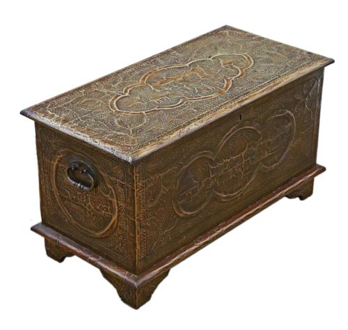 ANTIQUE FINE QUALITY CHINOISERIE BRASS COVERED CAMPHOR WOOD CHEST COFFER - ADDITIONAL PHOTO 4