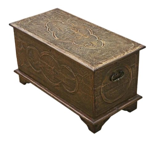 ANTIQUE FINE QUALITY CHINOISERIE BRASS COVERED CAMPHOR WOOD CHEST COFFER - ADDITIONAL PHOTO 5