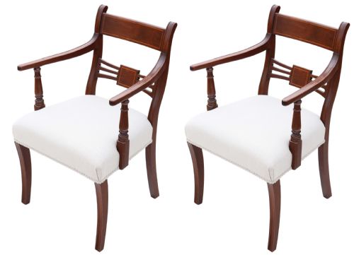 Antique Quality Pair of 19th Century Mahogany Elbow Dining Chairs